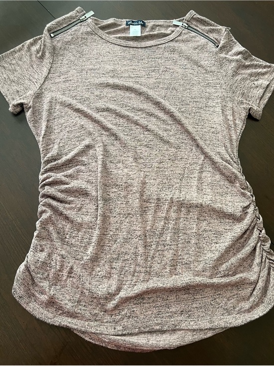 Olivia Blu Tops - Olivia‎ + Joy Womens Mauve Heathered Short Sleeve Tee Shoulder Zippers